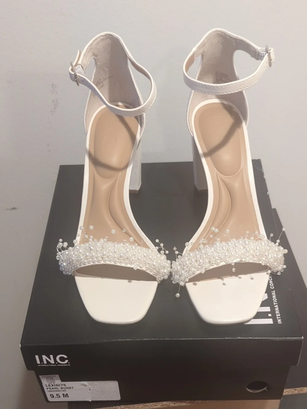 INC International Concepts Ivory Pearl Strap Block Heels